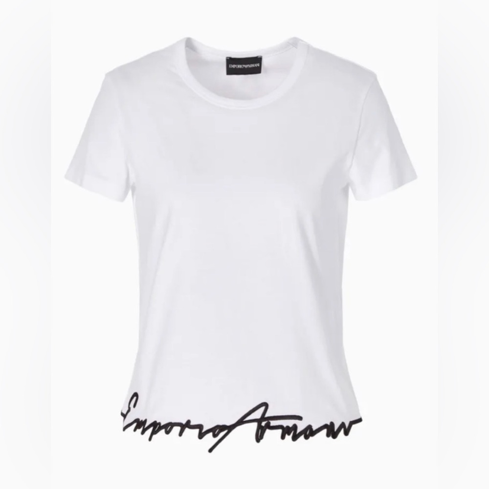 Emporio Armani White Short-Sleeve Logo Hem Tee